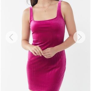 Urban Outfitter Fuchsia Square Neck Velvet Dress
